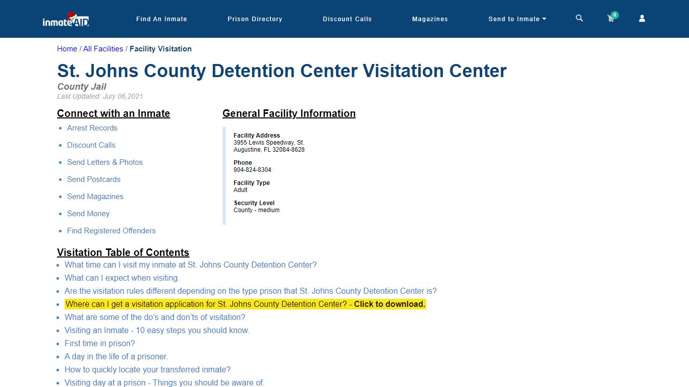 St. Johns County Detention Center | Visitation, dress code & visiting hours